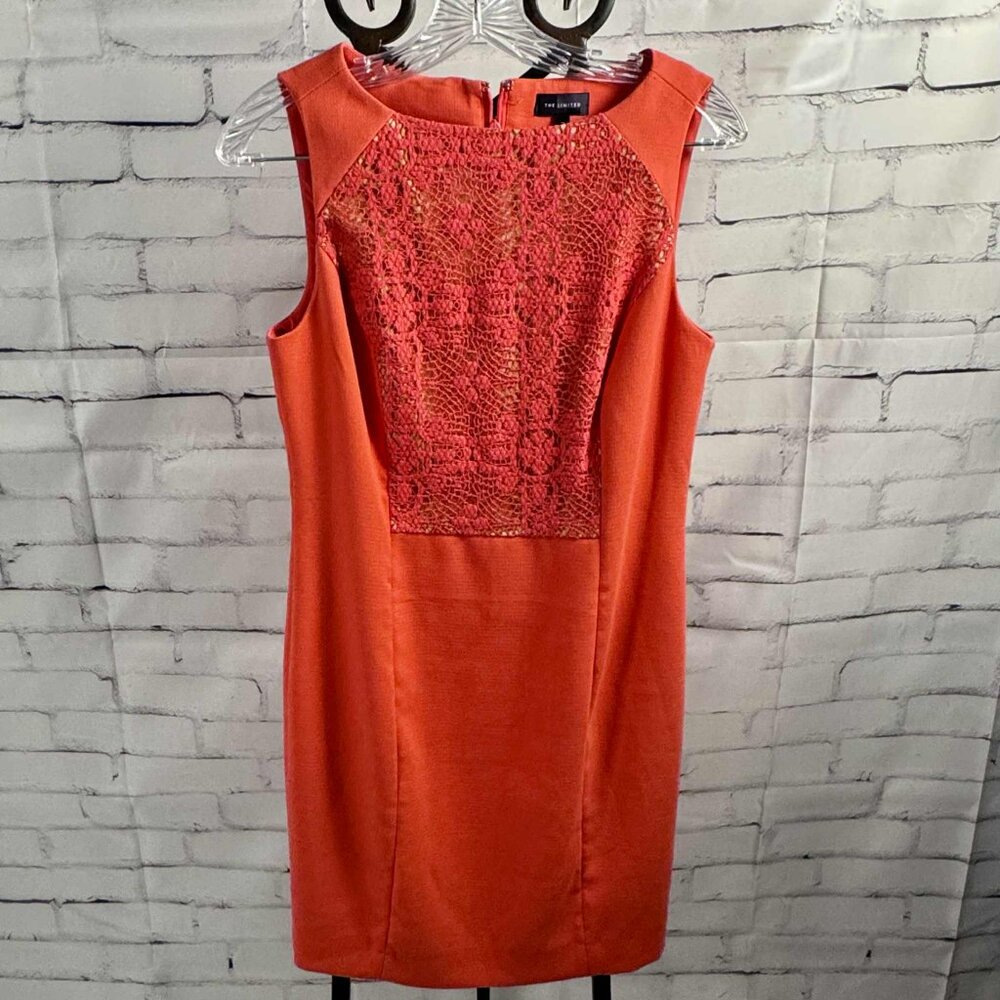 The Limited Orange Sleeveless Sheath Dress with Lace Overlay – Size 2